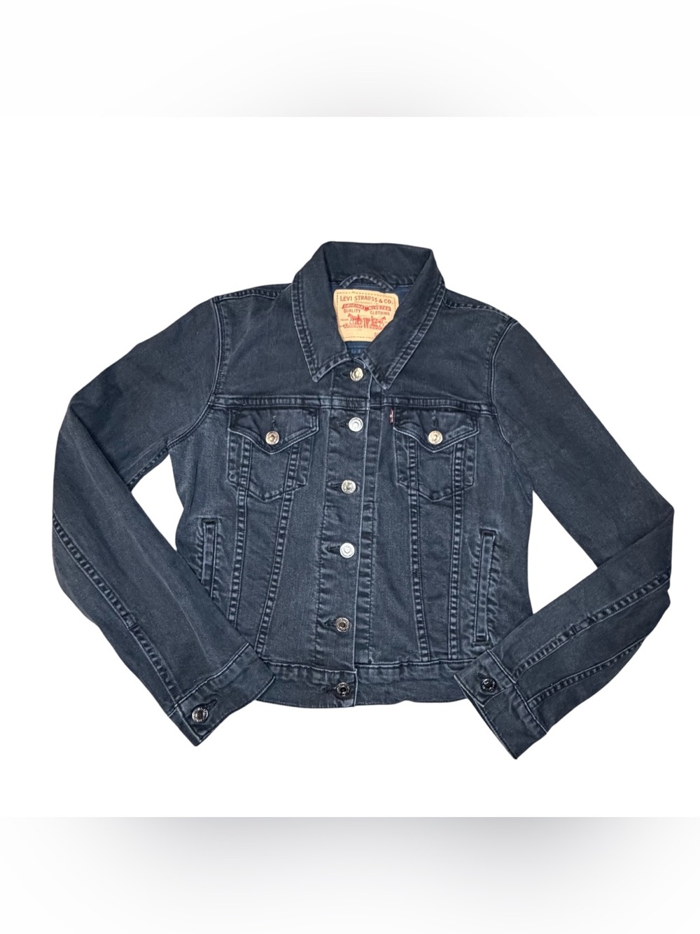 Levi’s Women’s Black Cropped Denim Trucker Jean Jacket Festival Western